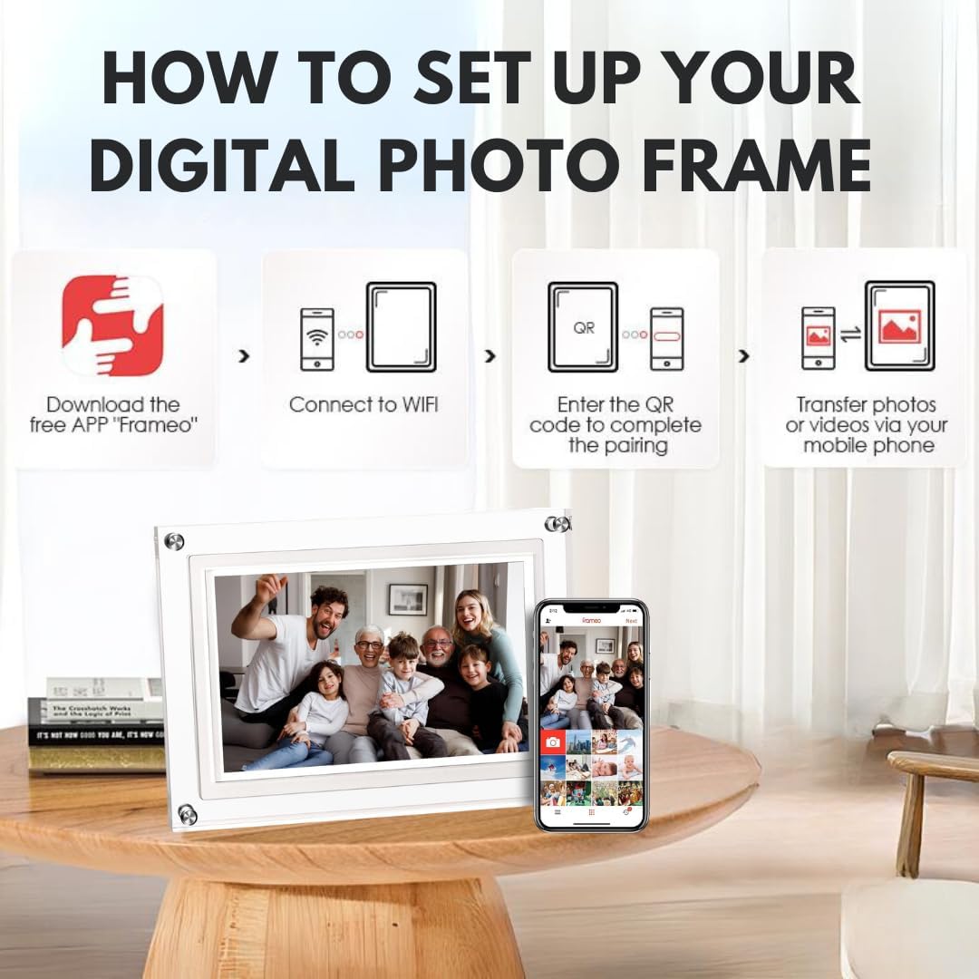 Cadre photo numérique WiFi en acrylique avec écran de 10,1 pouces