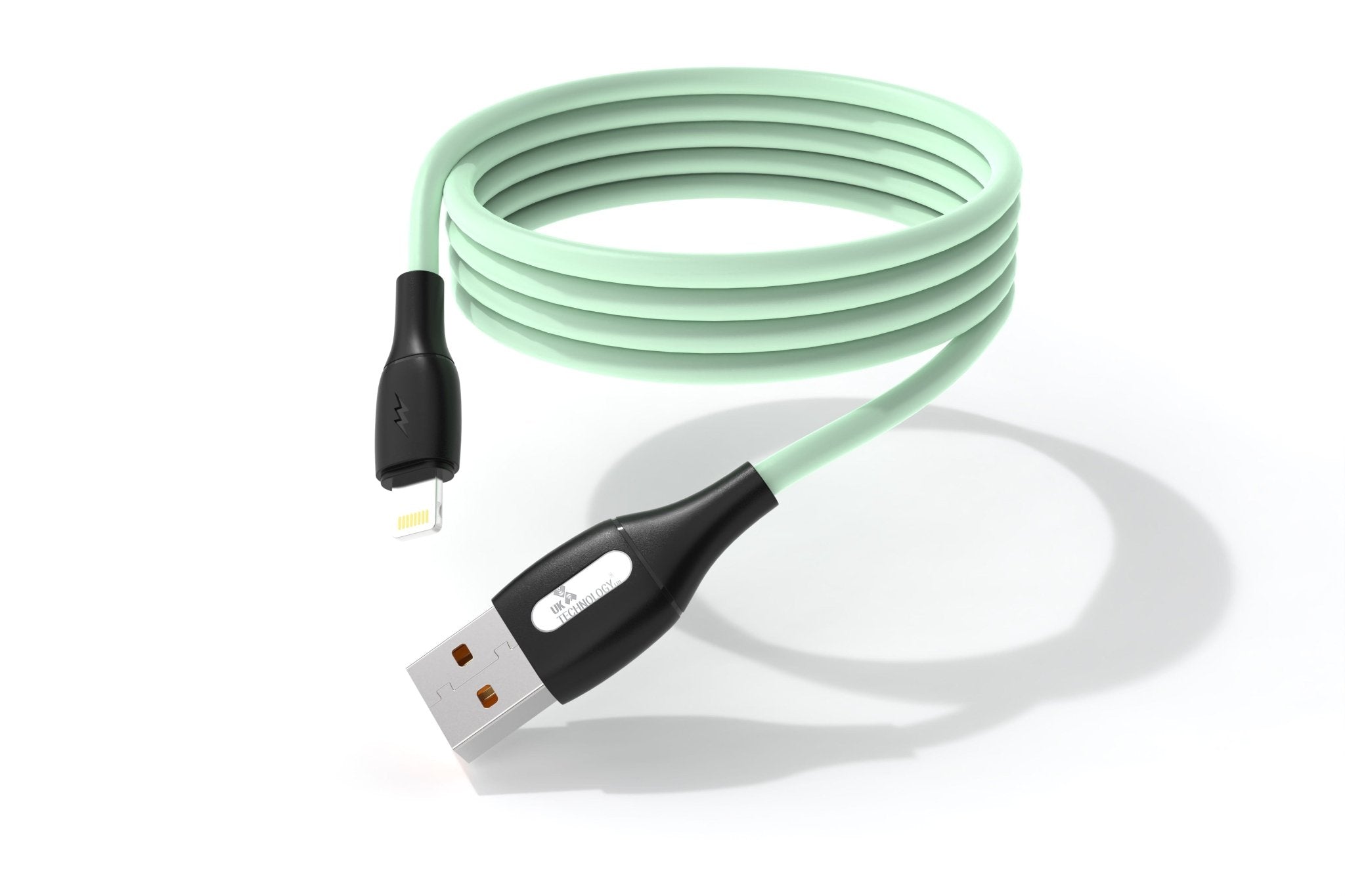 UK Technology Silicone Tangle-Free Charging Cable - Lightning green