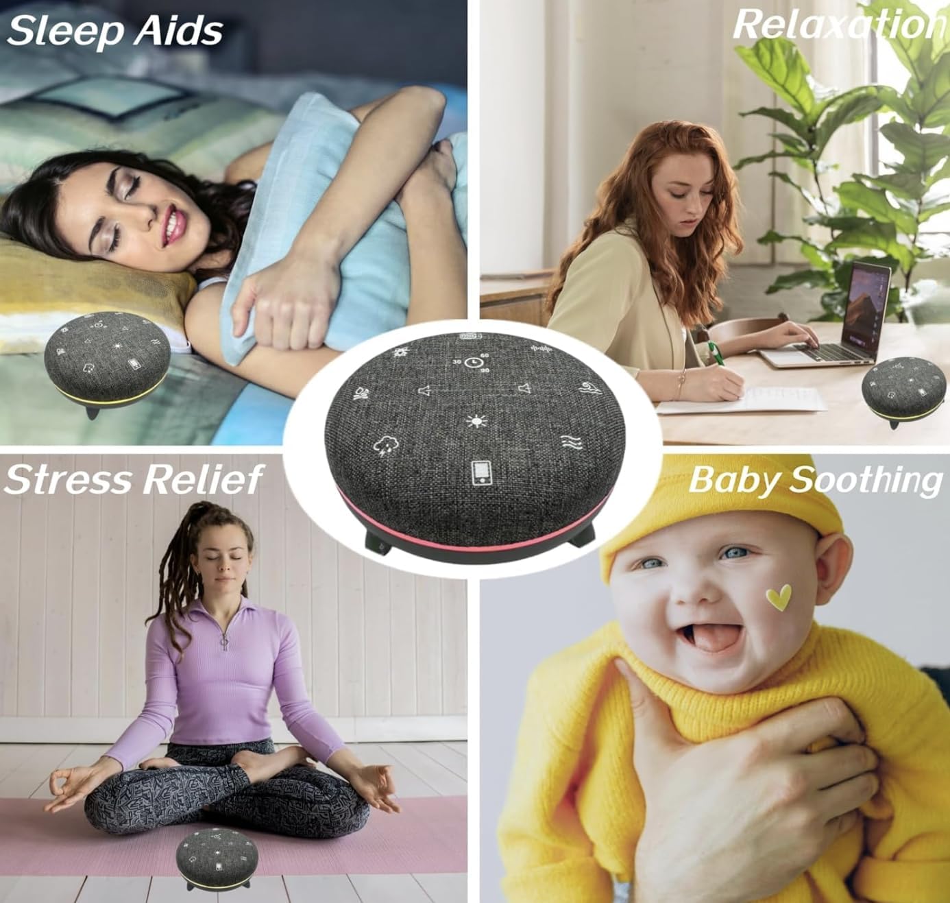 UK Technology Sleep Hub White Noise Machine all different uses in different settings
