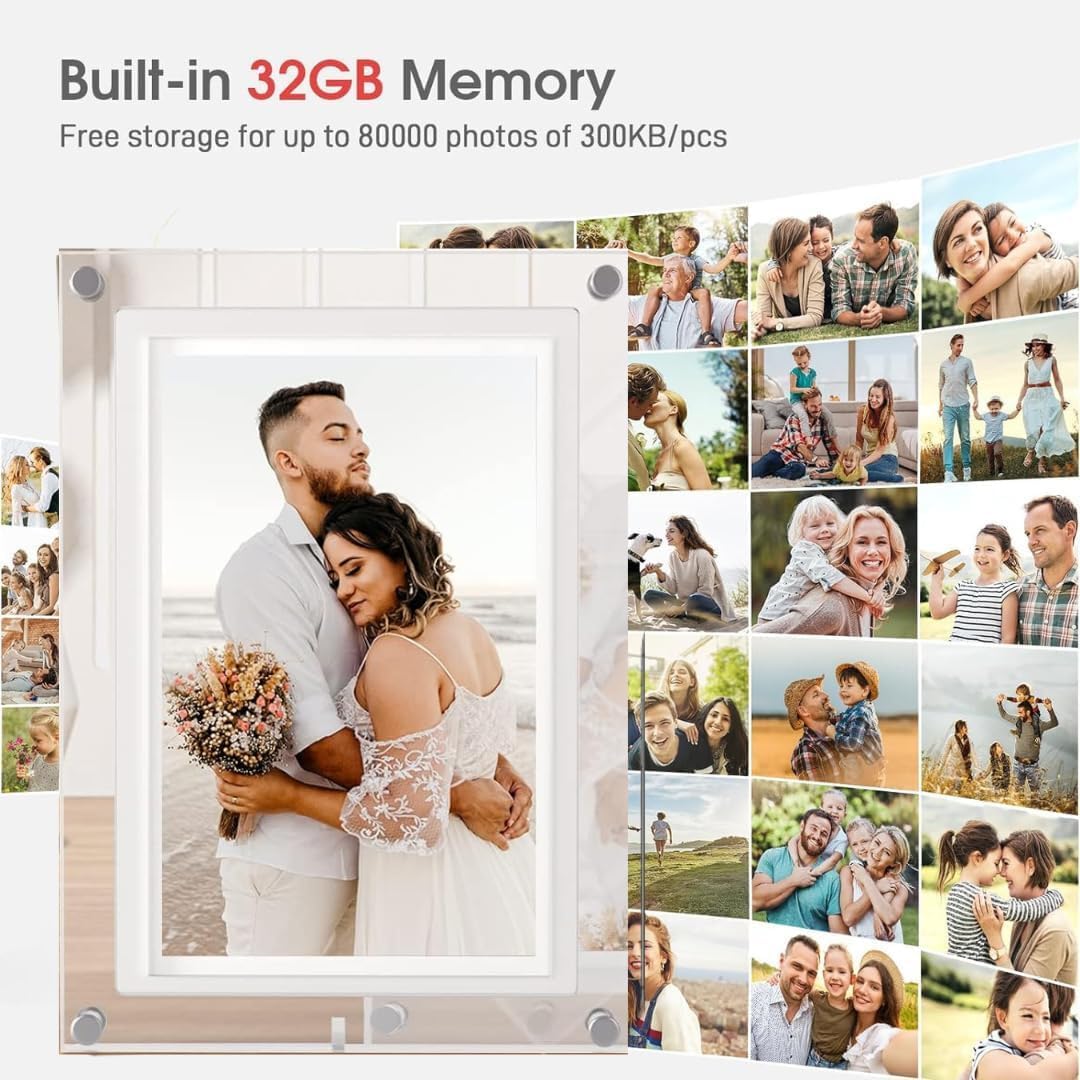 Cadre photo numérique WiFi en acrylique avec écran de 10,1 pouces