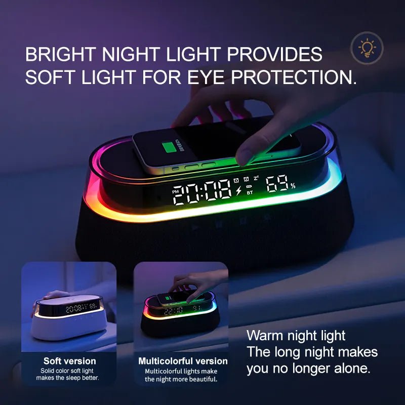 UK Technology Glass Top Clock Radio Speaker RGB LED mode