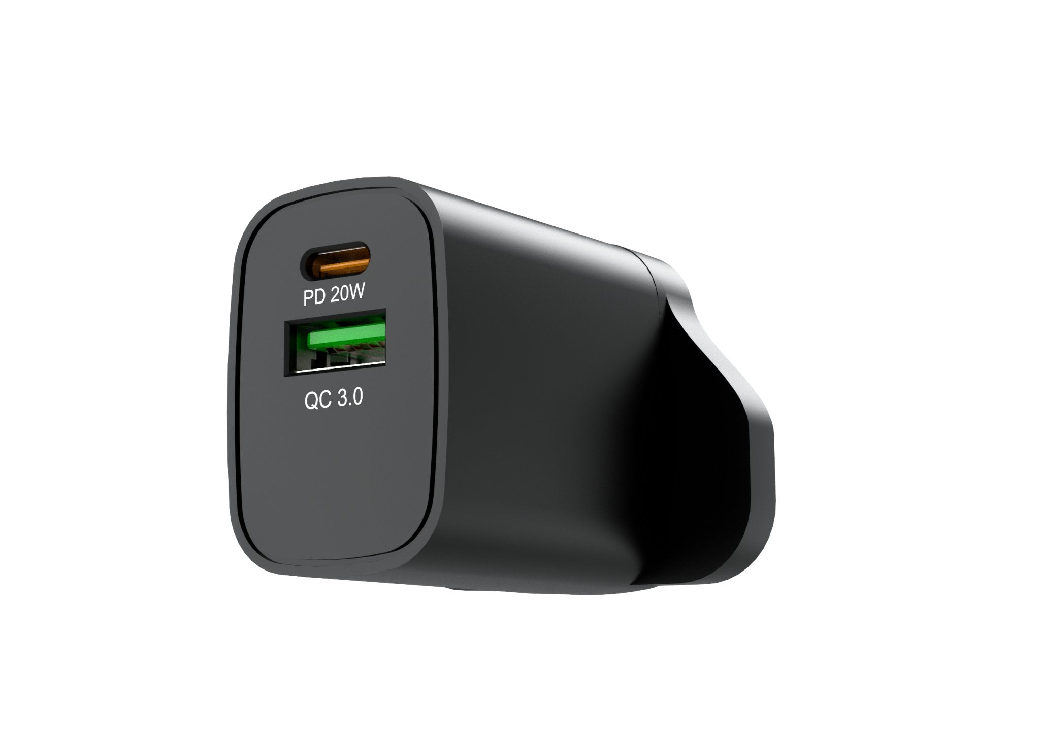 UK Technology 20W fast charging plug rear view from the right side
