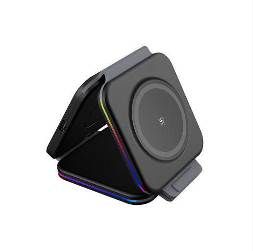 UK Technology 3-In-1 Portable Foldable Wireless Charger black model
