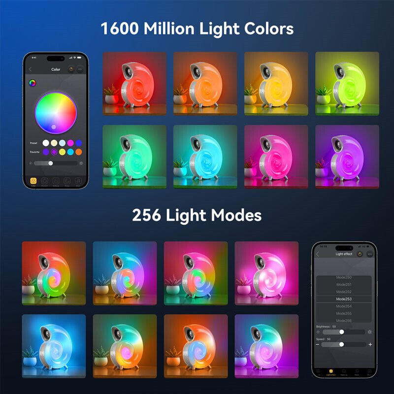 music light app and different light modes for the UK Technology Conch Music Lamp