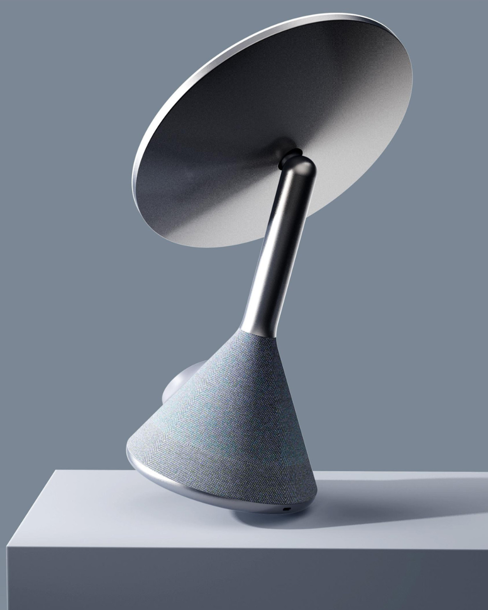 back shot of silver vanity mirror with adjustable bright ring light