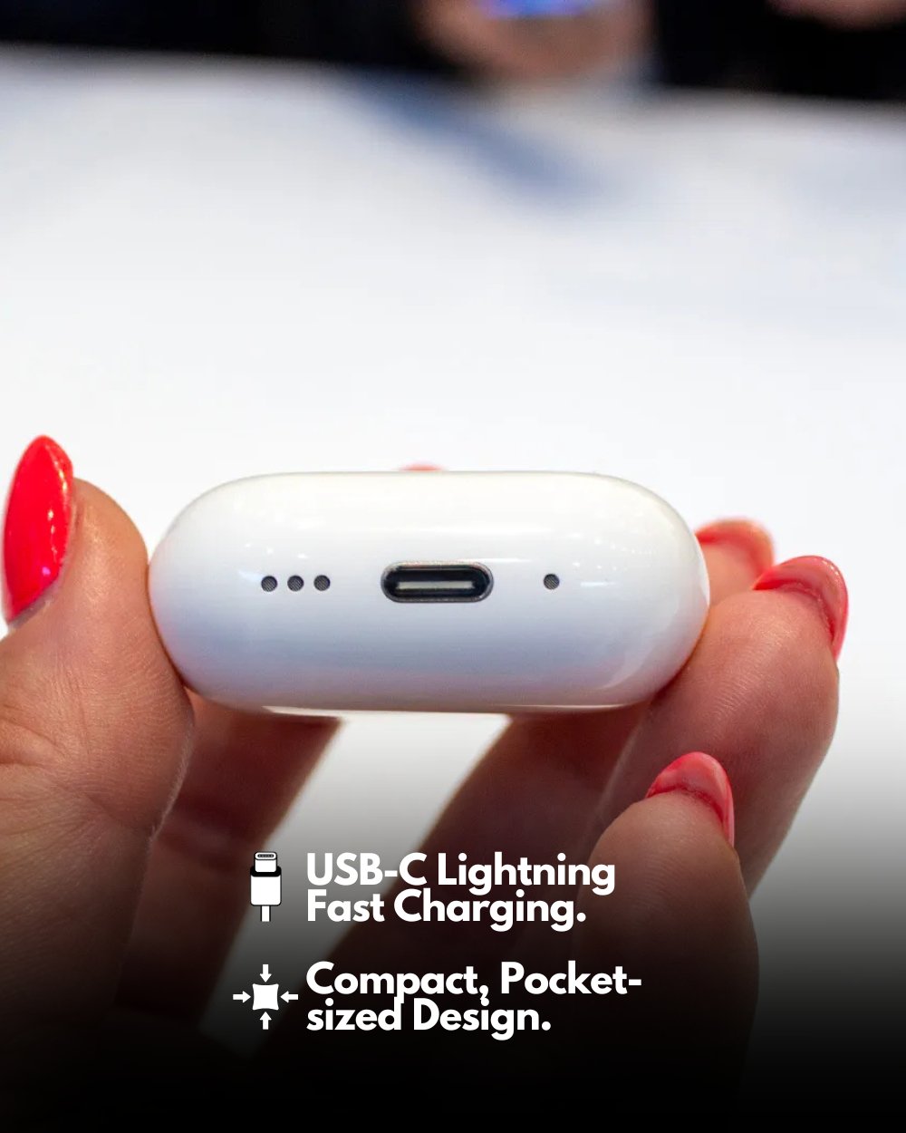 bottom view of the usb-c charging port and the small compact design