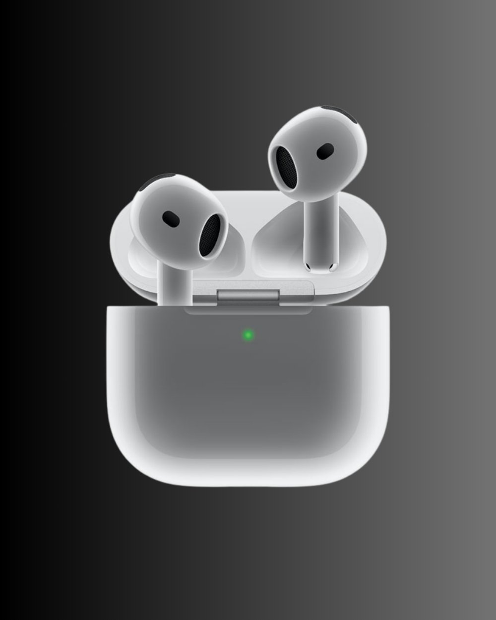 front shot of the earphones inside the wireless charging case