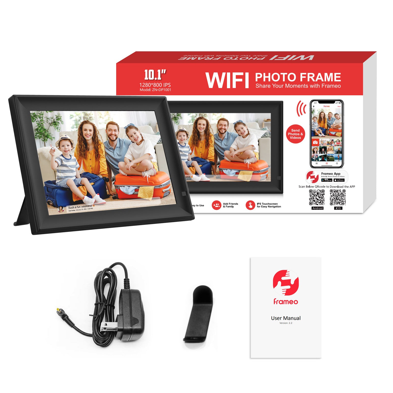 UK Technology Motion Detection Black WiFi Digital Photo Frame all packaging and contents