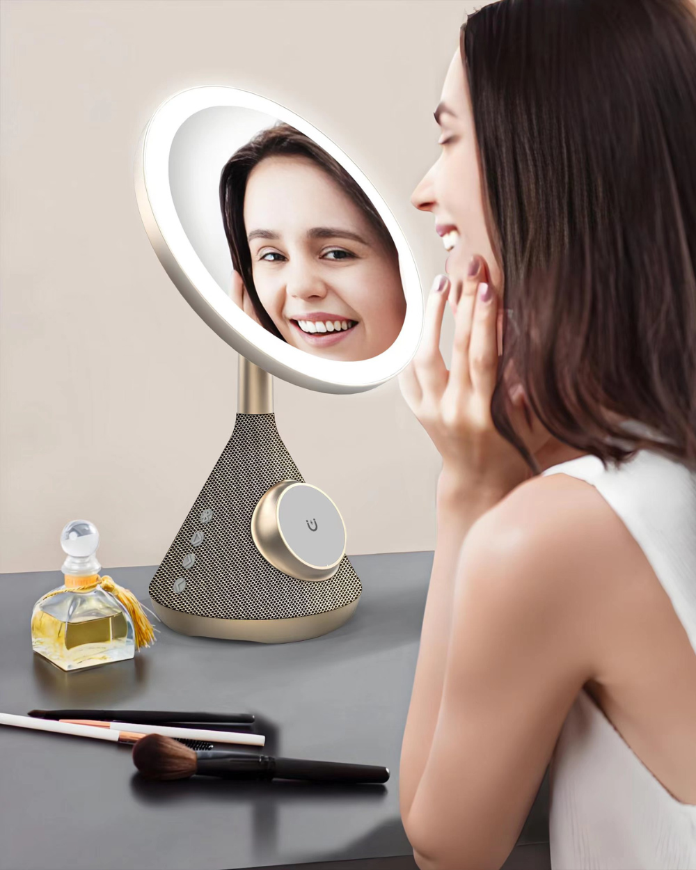 Vanity Mirror - Dimmable LED Light, MagSafe Wireless Charging, 15W Bluetooth Speaker