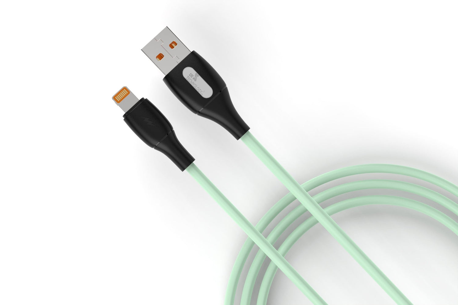 UK Technology Silicone Tangle-Free Charging Cable - Lightning green