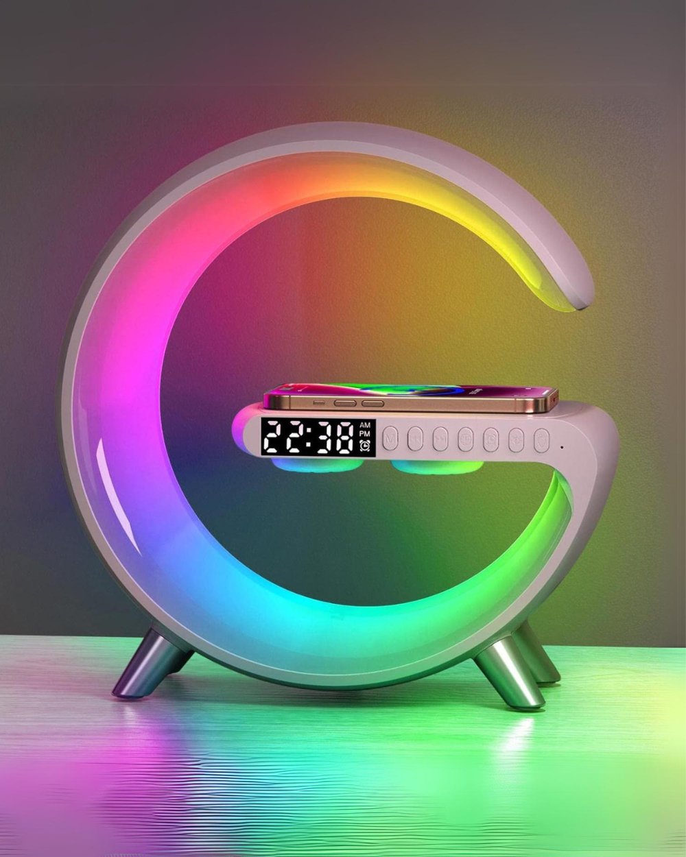 LED G Light - Alarm Clock, Bluetooth Speaker, Wireless Charger