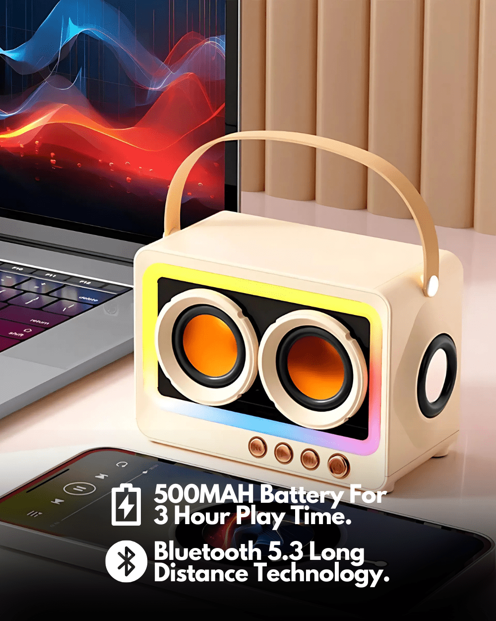 Retro Mini BoomBox - LED Bluetooth Speaker