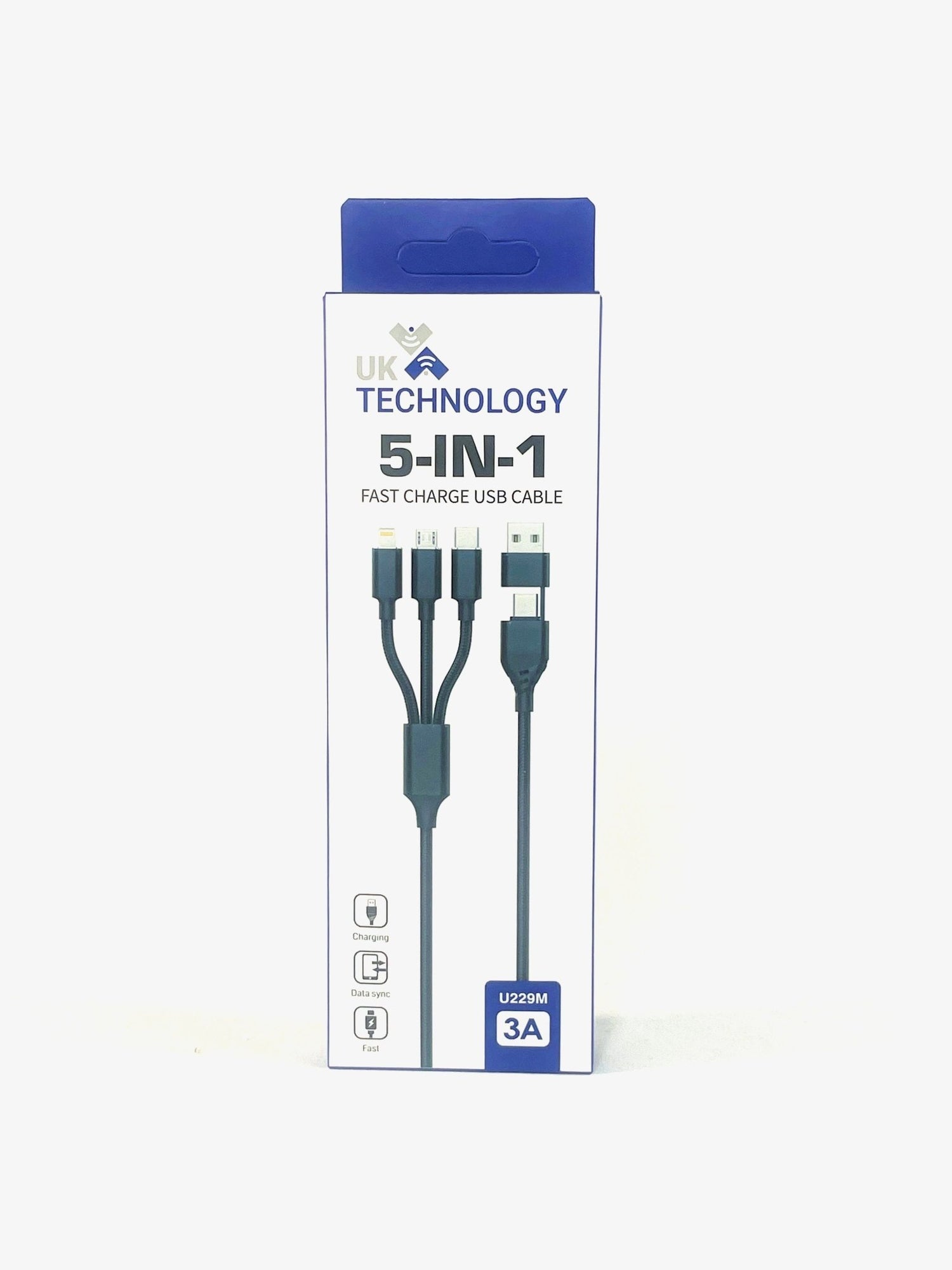UK Technology 5-in-1 Charging Cable front view of packaging