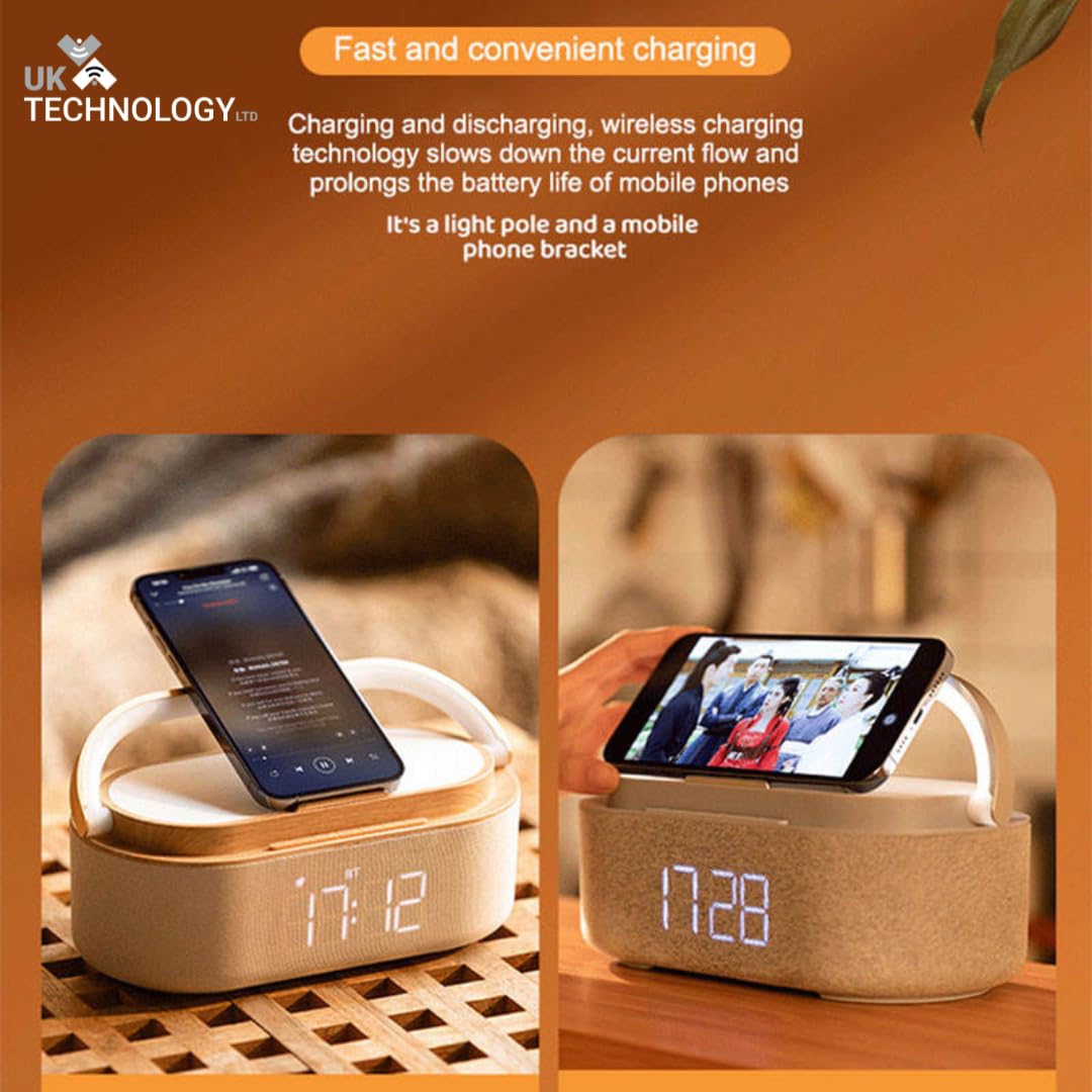 Clock Radio With Alarm Bluetooth Speaker, Wireless Charger And LED Lamp