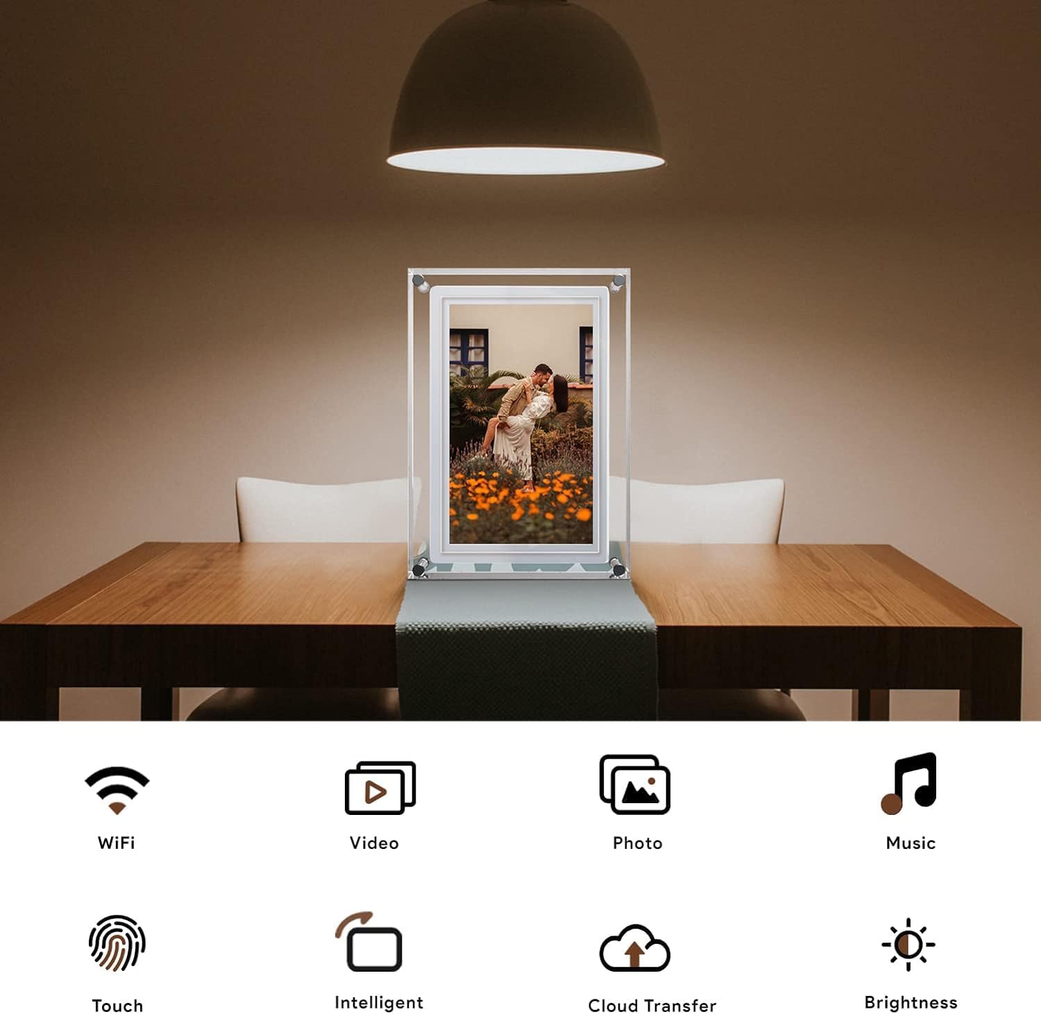 Cadre photo numérique WiFi en acrylique avec écran de 10,1 pouces