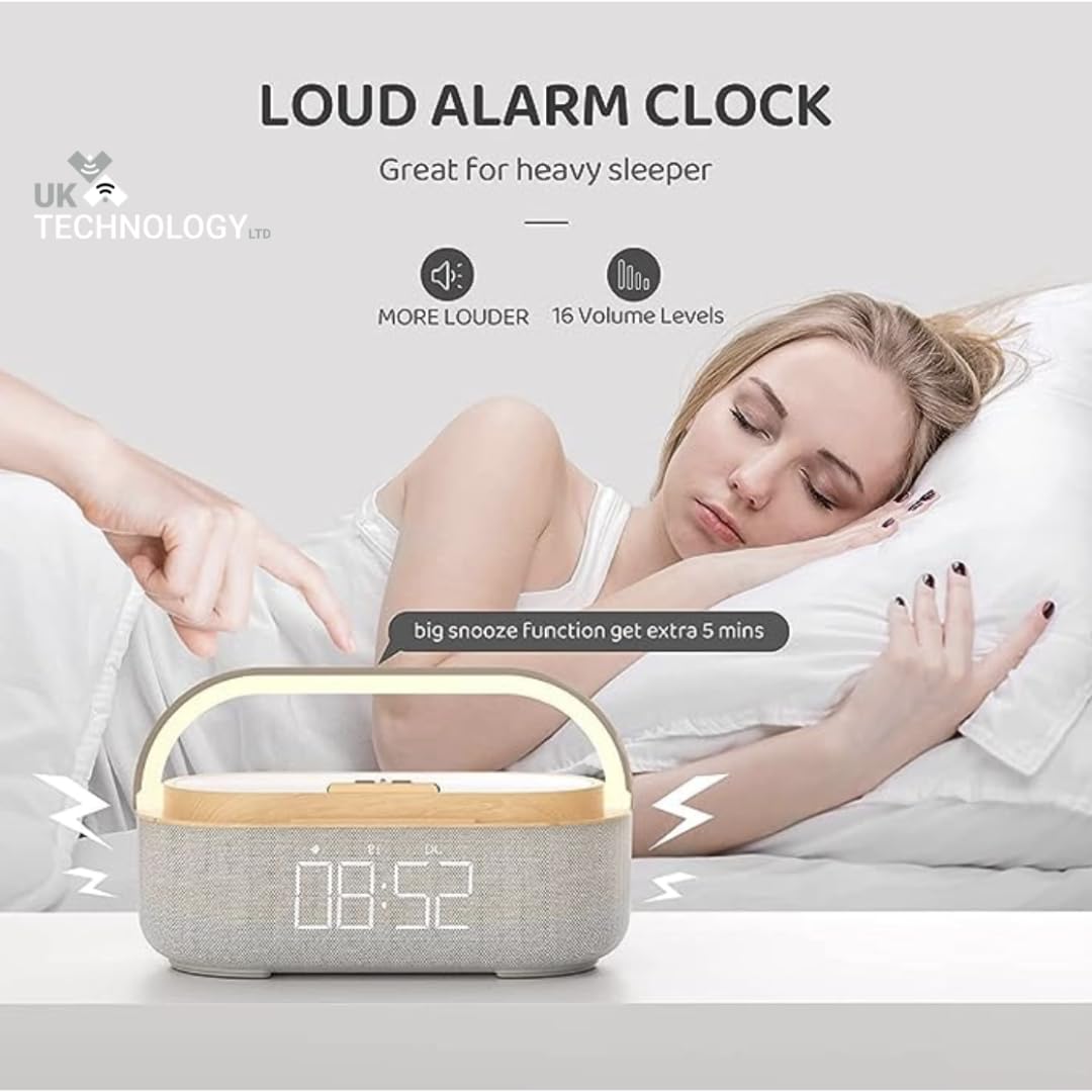 Clock Radio With Alarm Bluetooth Speaker, Wireless Charger And LED Lamp