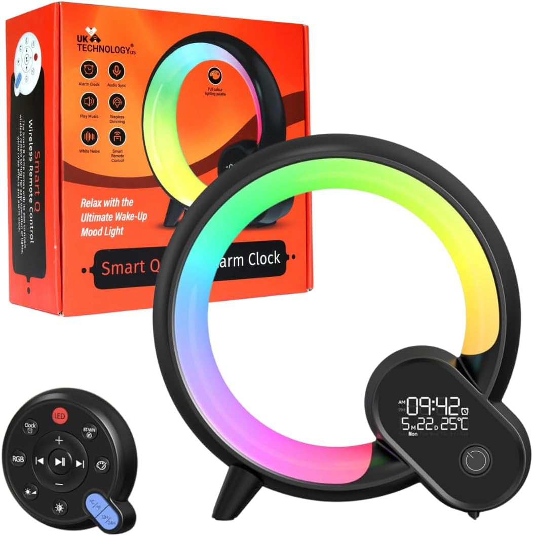 LED Bedside Night Light - Alarm Clock, Bluetooth Speaker (The Q Lamp)