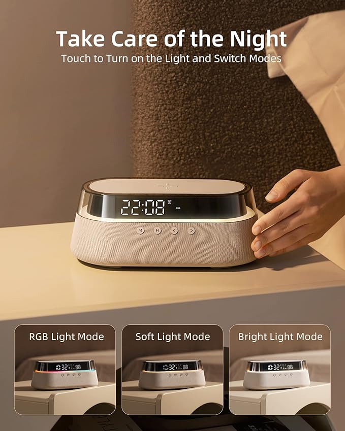 UK Technology Glass Top Clock Radio Speaker touch control of different lighting settings