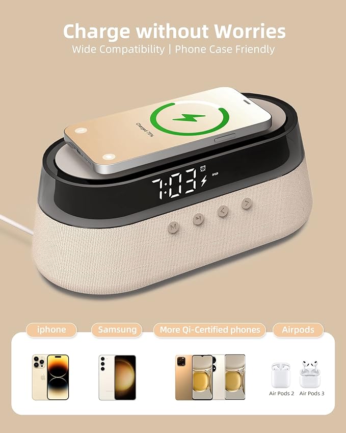 UK Technology Glass Top Clock Radio Speaker compatible devices to charge