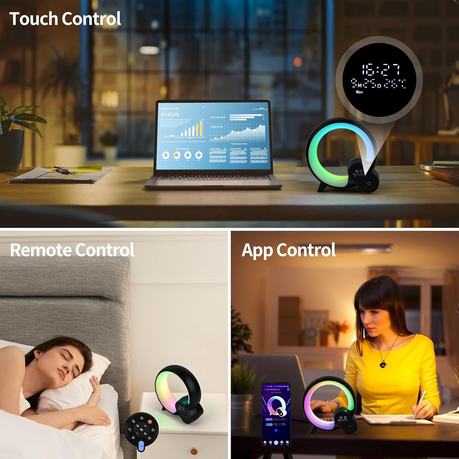 LED Bedside Night Light - Alarm Clock, Bluetooth Speaker (The Q Lamp)