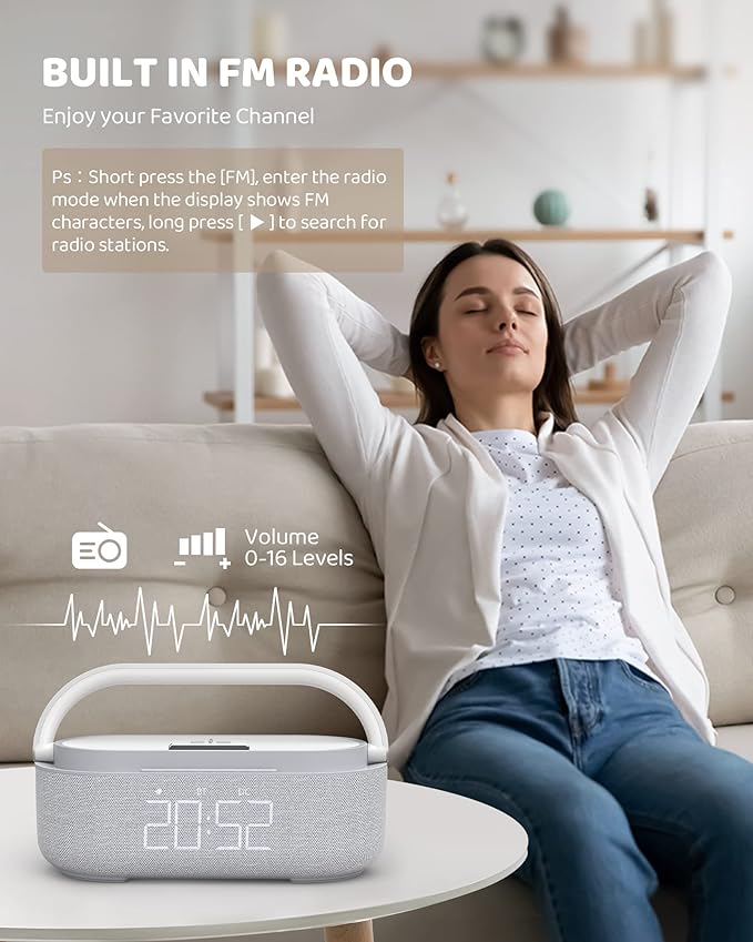 Grey Clock Radio - Wireless Charging, LED Lamp, Bluetooth Speaker