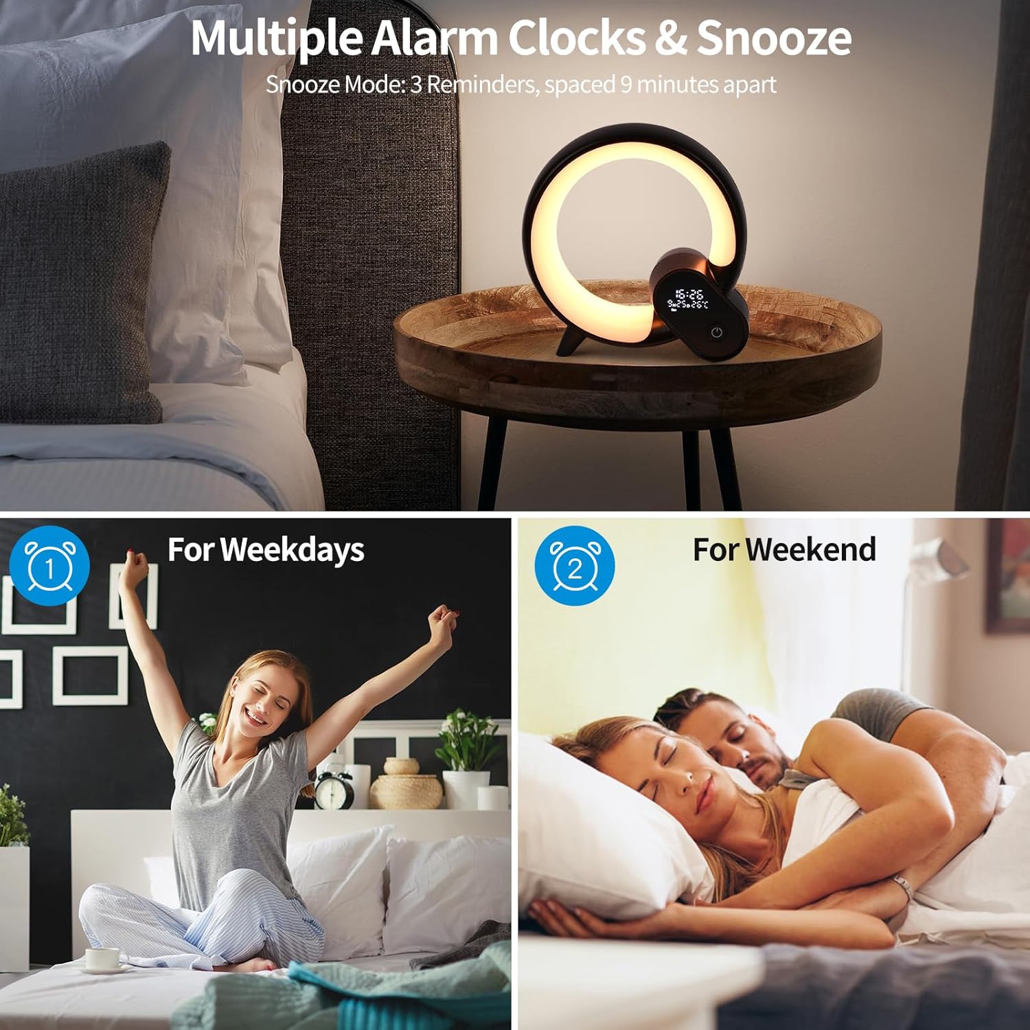 LED Bedside Night Light - Alarm Clock, Bluetooth Speaker (The Q Lamp)