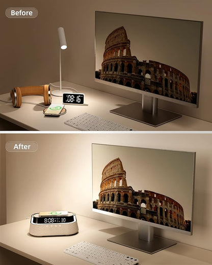 UK Technology Glass Top Clock Radio Speaker different ambient light settings