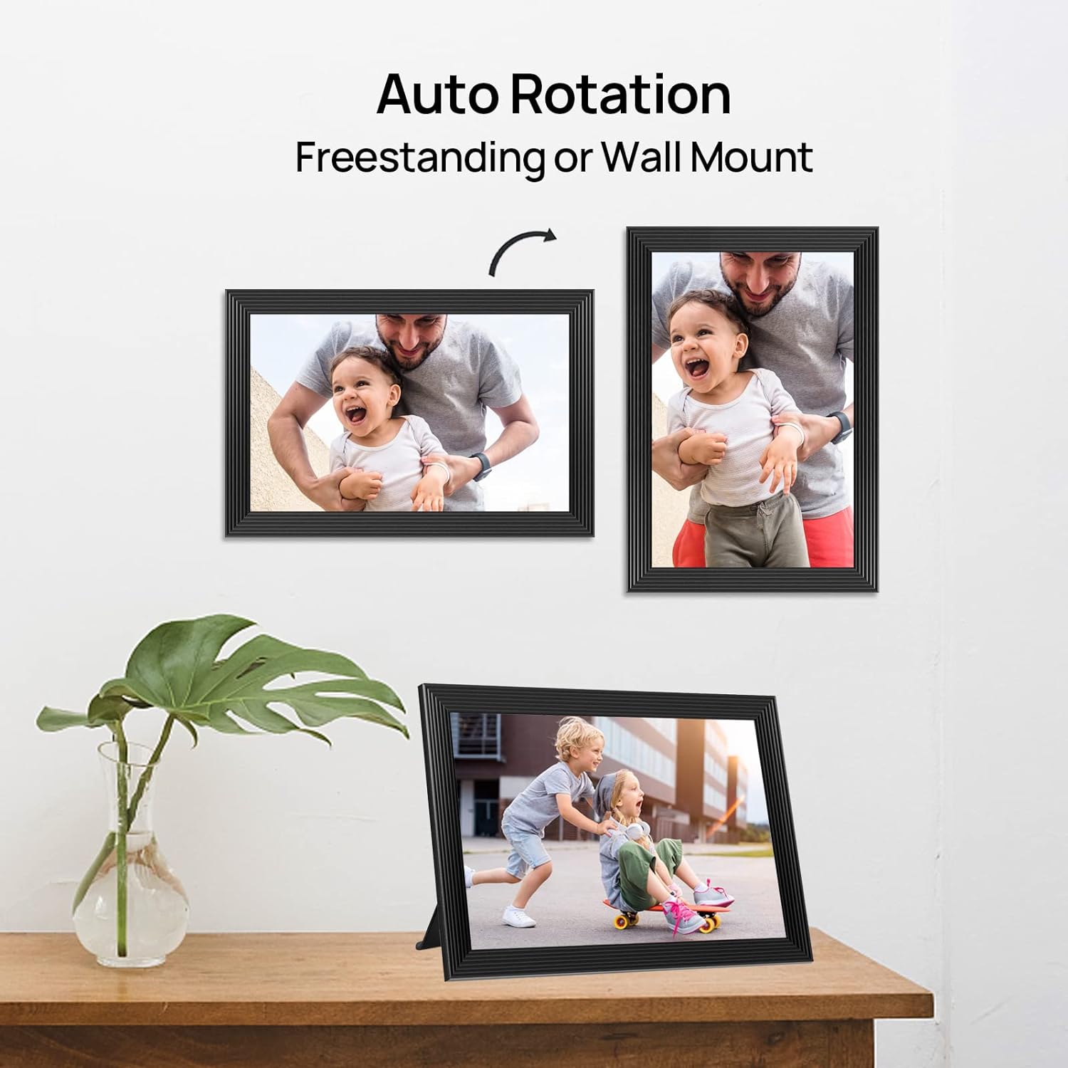 auto rotation feature of the black digital photo frame