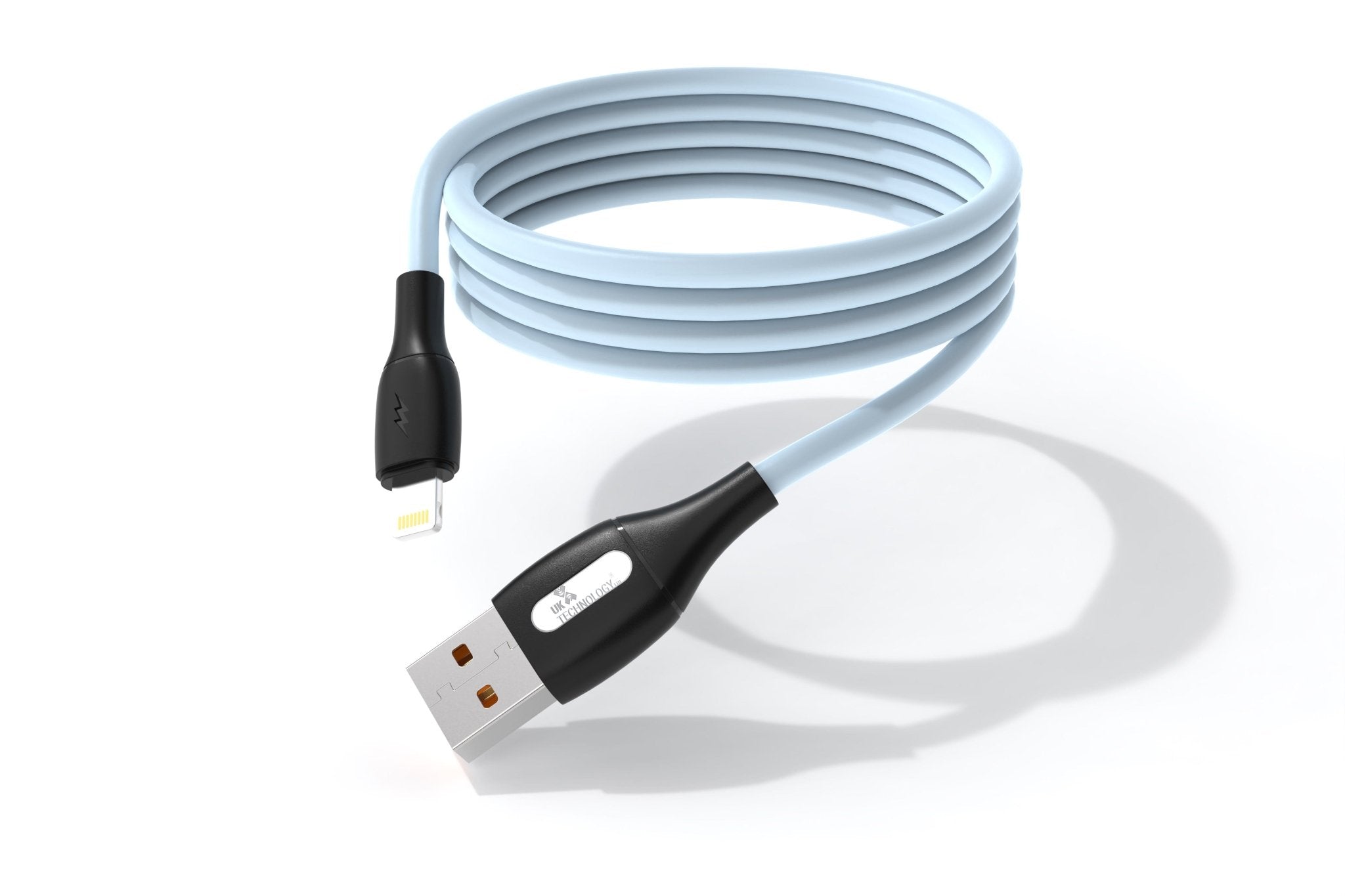 UK Technology Silicone Tangle-Free Charging Cable - Lightning blue