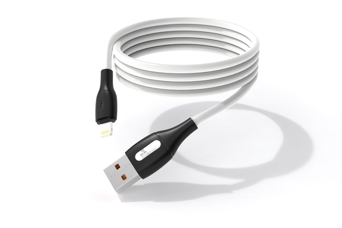 UK Technology Silicone Tangle-Free Charging Cable - Lightning white