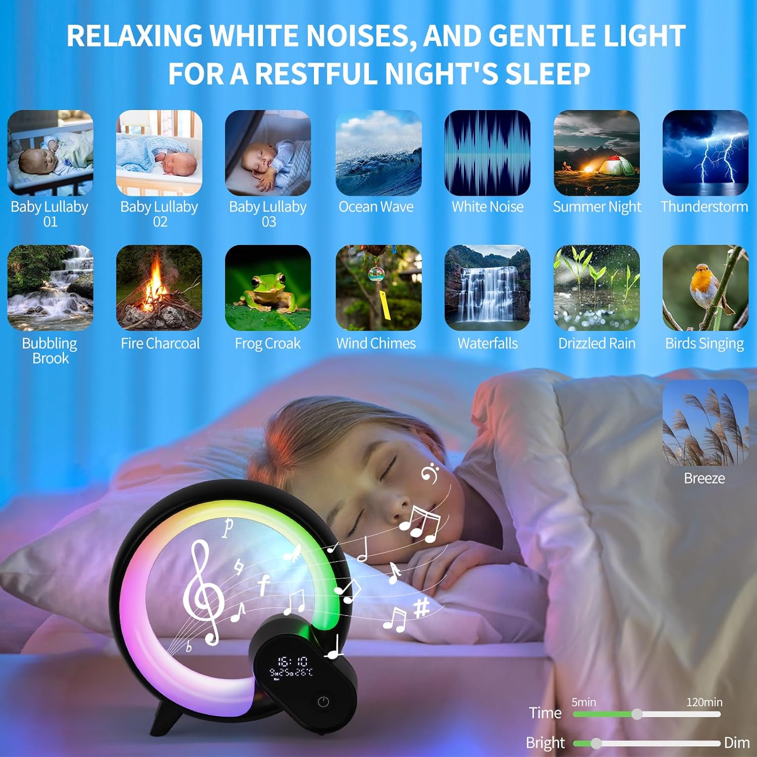 LED Bedside Night Light - Alarm Clock, Bluetooth Speaker (The Q Lamp)