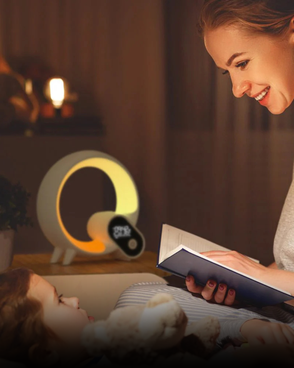 LED Bedside Night Light - Alarm Clock, Bluetooth Speaker (The Q Lamp)