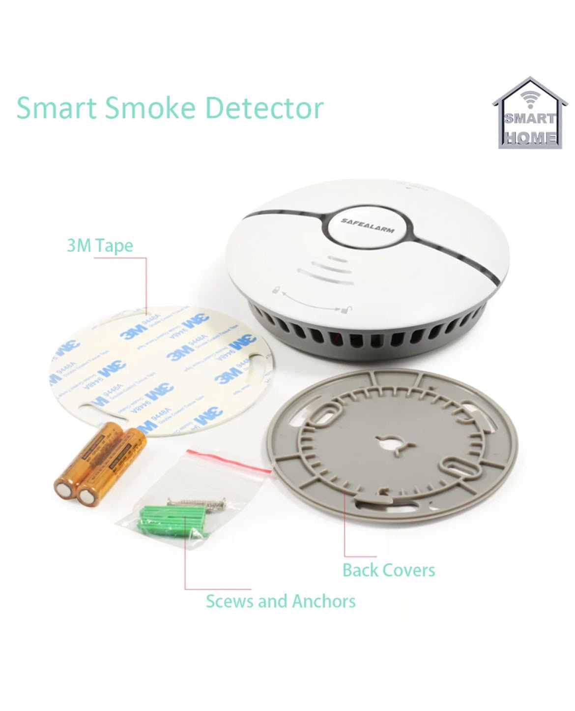 UK Technology Smart Smoke Alarm diagram of packaging contents