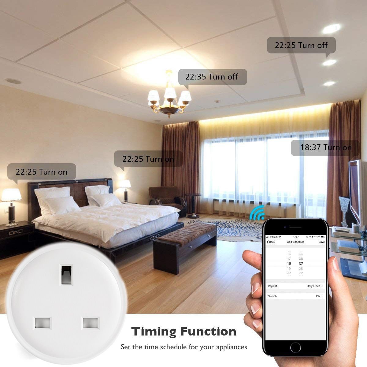 UK Technology Wi-Fi Smart Plug timing function to turn appliances on at your command