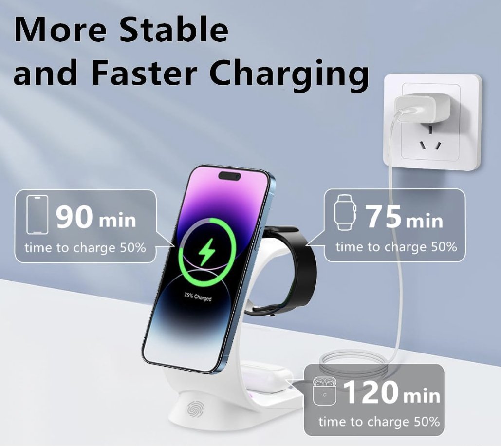 UK Technology The C Lamp 3 In 1 LED Wireless Charger white stable faster charging with lightning fast wireless charging coil