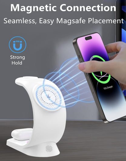 UK Technology The C Lamp 3 In 1 LED Wireless Charger white magsafe connection demonstration