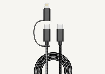 UK Technology 2-in-1 Charging Cable top view of the USB C to USB C + Lightning ends