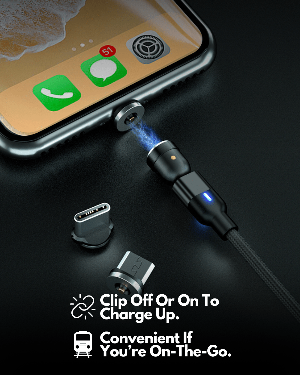 Câble de charge magnétique modifiable - USB C, Lightning, Micro USB