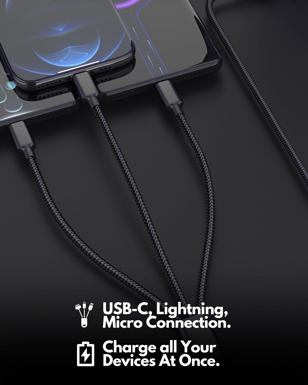 Câble de chargement 5 en 1 Lightning, USB C, Micro USB