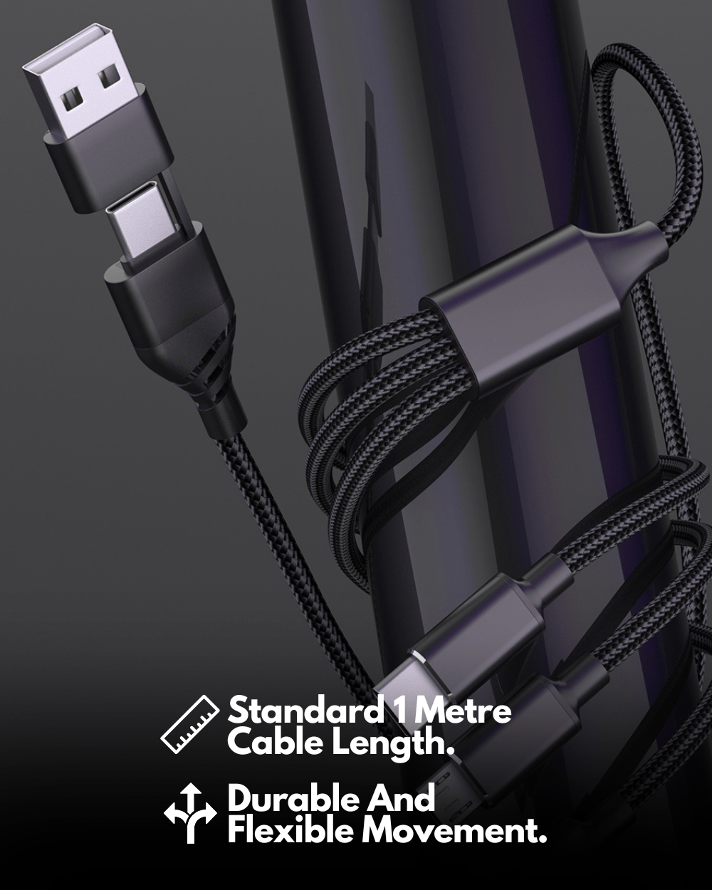 Câble de chargement 5 en 1 Lightning, USB C, Micro USB