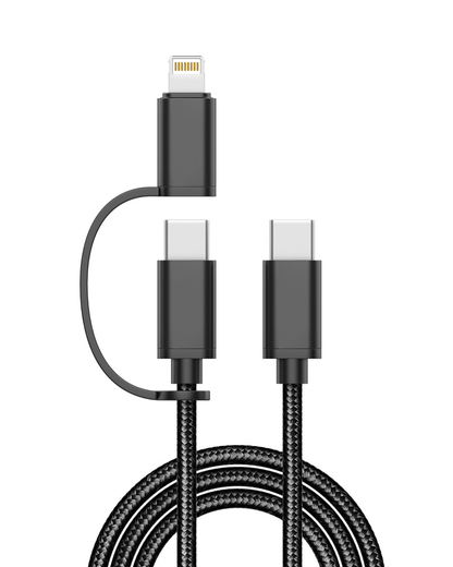 كابل شحن 2 في 1 من USB C إلى USB C + Lightning