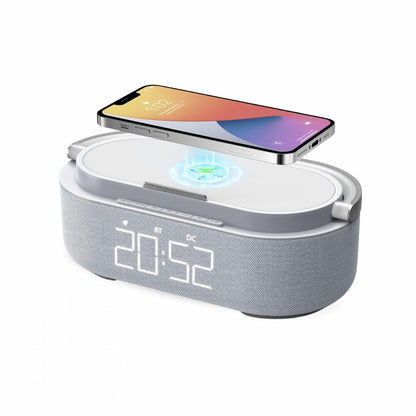 Grey Clock Radio - Wireless Charging, LED Lamp, Bluetooth Speaker