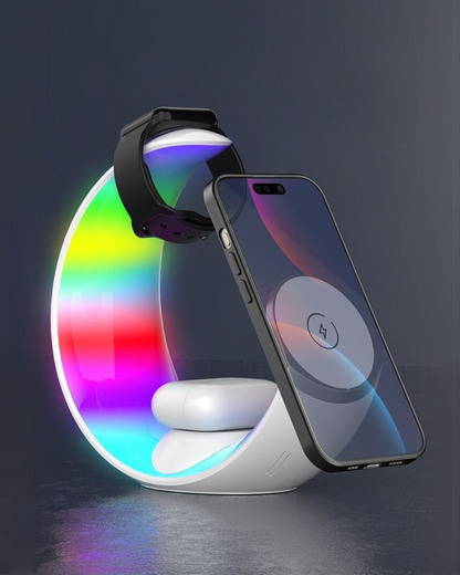 LED Moon Lamp - 3 In 1 Wireless Charging Station For iPhone, iWatch, Airpods