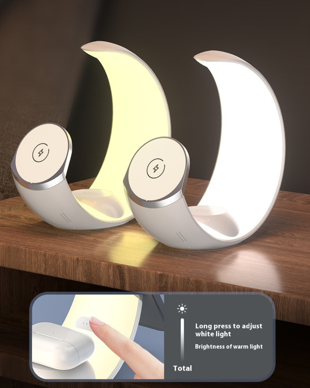 LED Moon Lamp - 3 In 1 Wireless Charging Station For iPhone, iWatch, Airpods