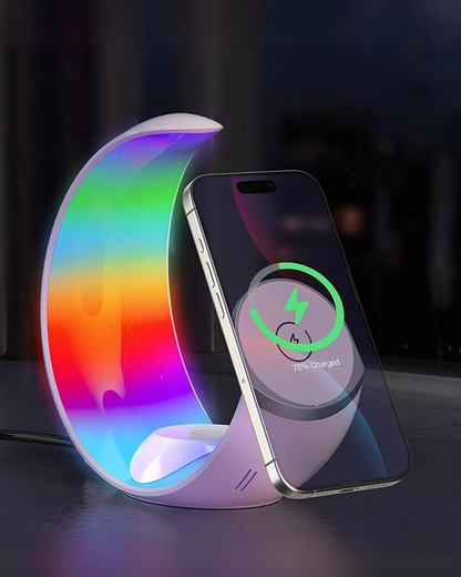 LED Moon Lamp - 3 In 1 Wireless Charging Station For iPhone, iWatch, Airpods