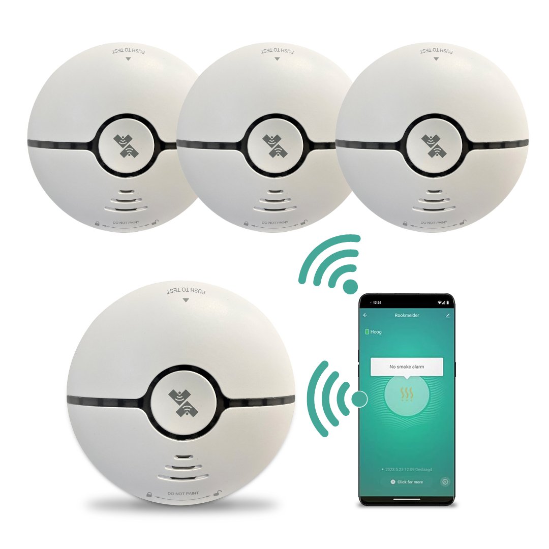 UK Technology Smart Smoke Alarm 4 pack all connected to one device via app