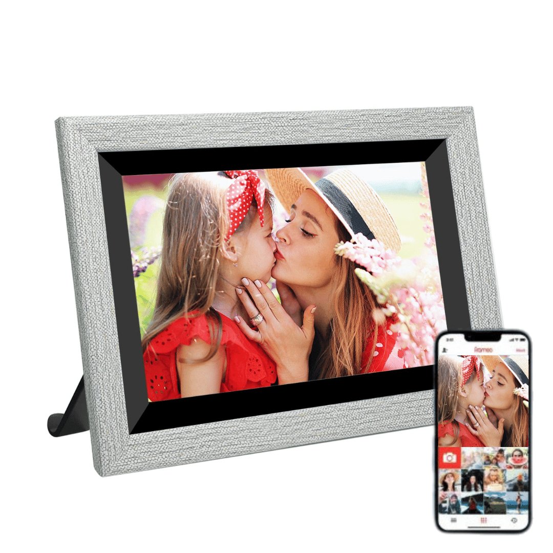 Grey Wood Digital Photo Frame - 10.1 Inch Display