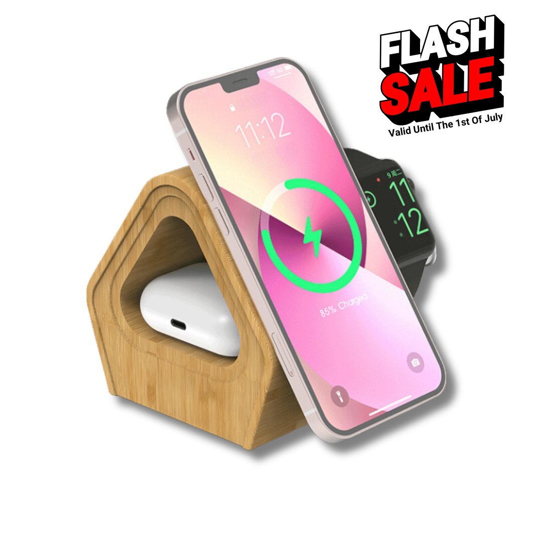 Bamboo Wireless Charging Station - iPhone, iWatch, AirPods