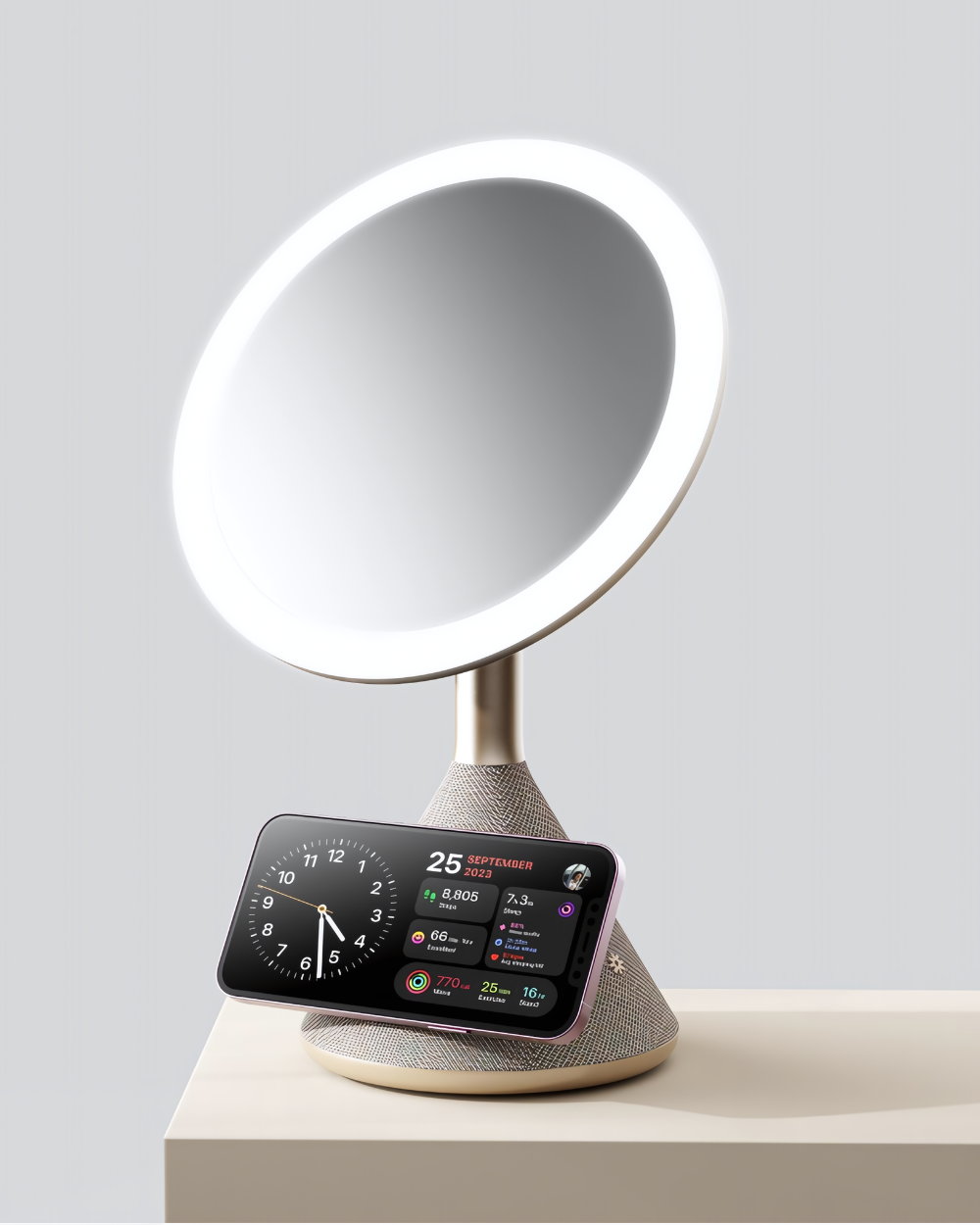 phone charging landscape in magsafe mode and displaying the standby feature
