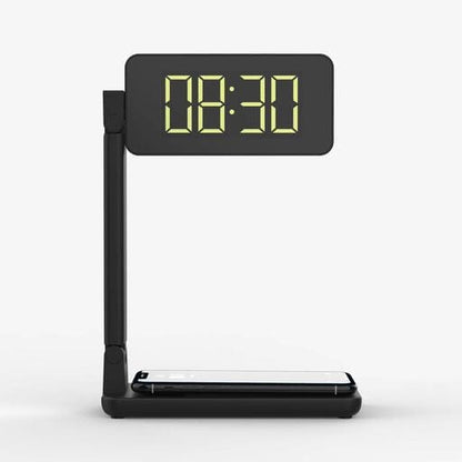 UK Technology LED Desk Lamp side view with display of digital alarm clock